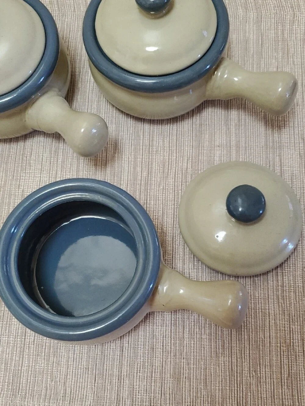 Set of 5 Blue stoneware soup crocks